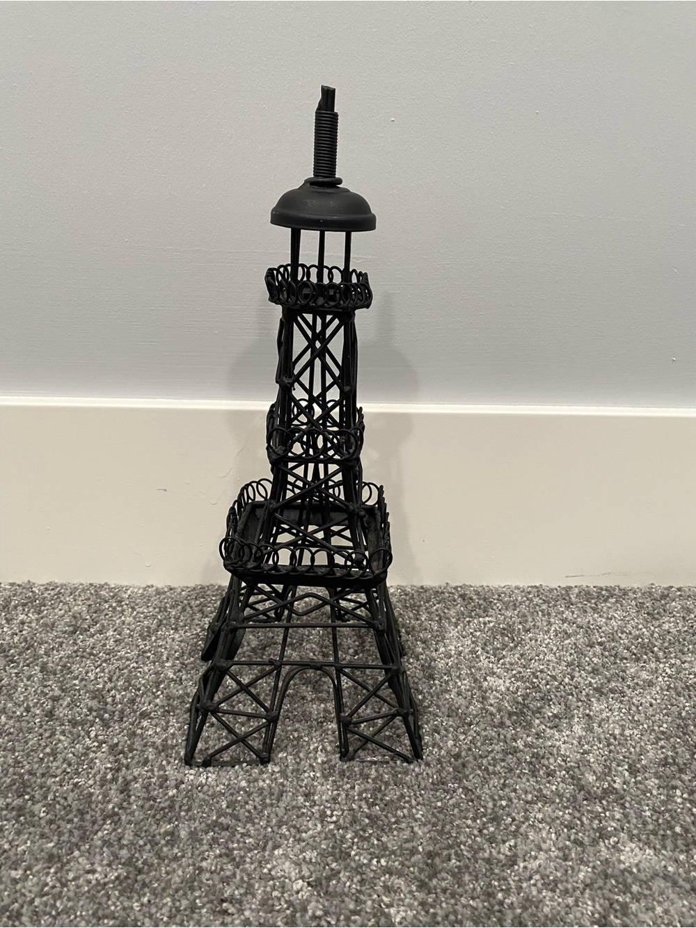 Black Metal Eiffel Tower Wire Sculpture Modern Paris Decor Matte Freestanding